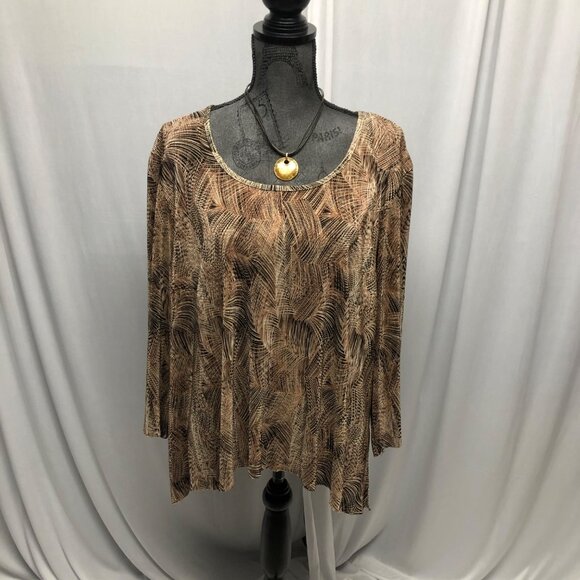 Connected Top Woman Size 22W Brown Textured Stretch Scoop Neck Blouse Comfy - Picture 1 of 6